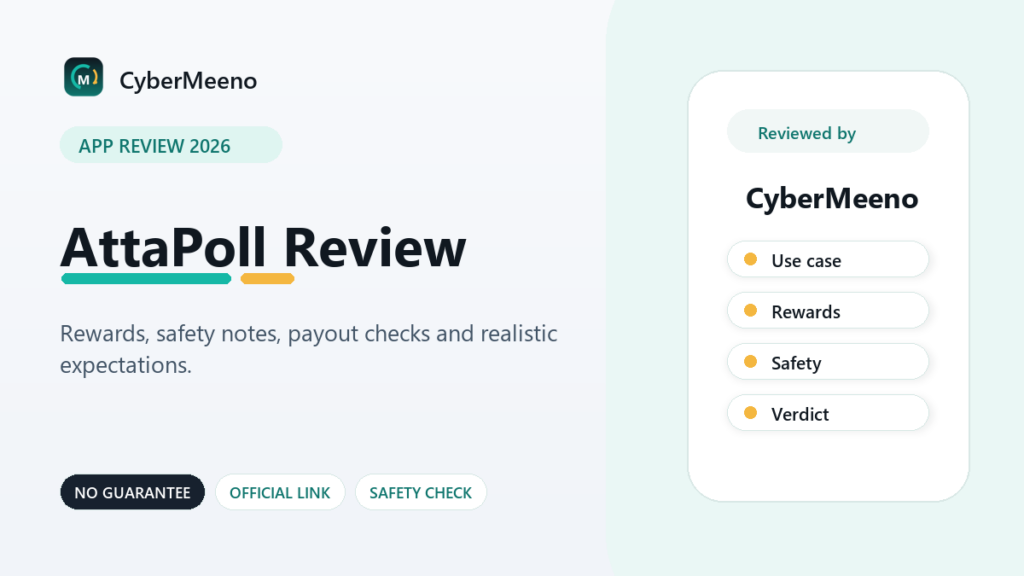 CyberMeeno review graphic for AttaPoll surveys in 2026